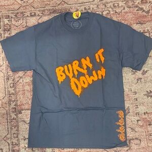 Anti Social Social Club Charcoal Gray and Orange "Burn It Down" Graphic Tee